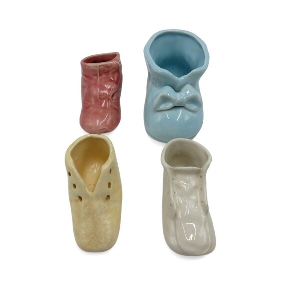 Ceramic Baby BOOTIE Shoe PLANTERS Set of 4 Vintage Ceramic Decor - Picture 8 of 12